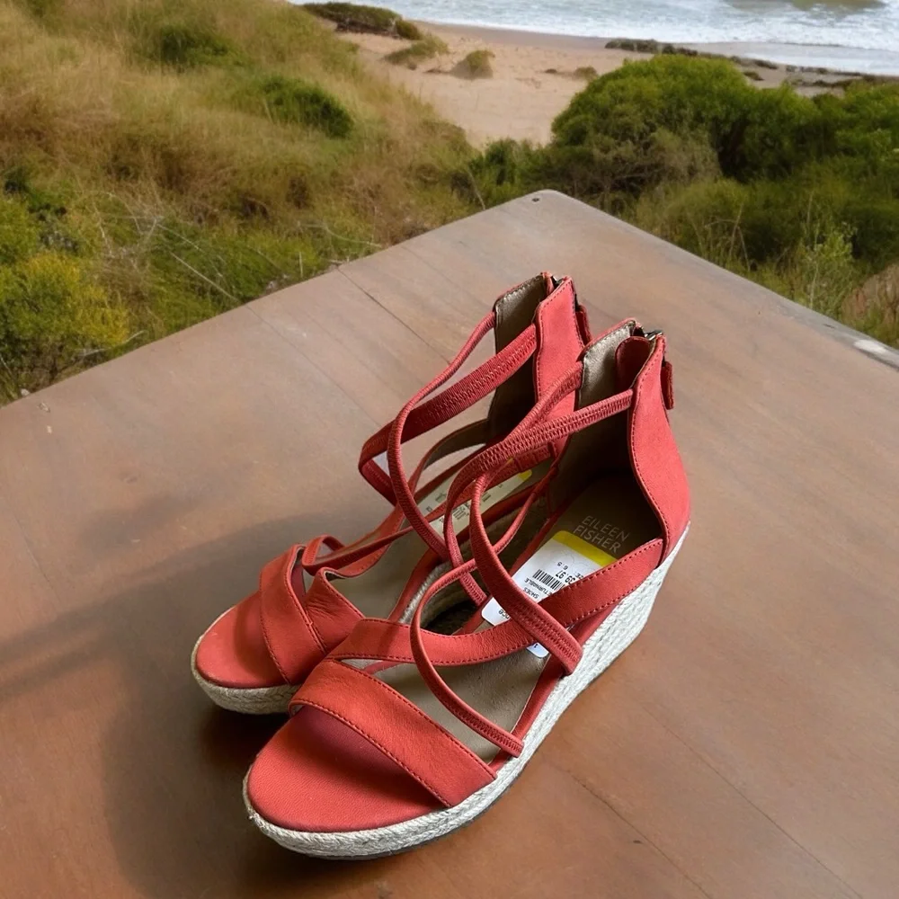Eileen Fisher Wanda‎ Zip Back Espadrilles Strappy Women Size 6.5 New With Scuffs